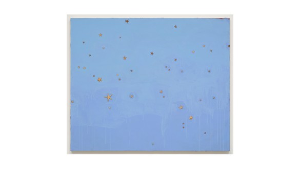 Mary Weatherford, liquid sky, 1997 Flashe and starfish on canvas, 55 × 66 inches (139.7 × 167.6 cm)© Mary Weatherford Studio. Photo: Fredrik Nilsen Studio