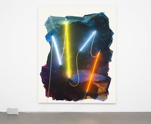 Mary Weatherford, Coney Island II, 2012. Flashe and neon on linen, 103 × 83 inches (261.6 × 210.8 cm), Museum of Modern Art, New York © Mary Weatherford Studio. Photo: Jonathan Muzikar