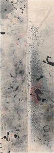 Nate Lowman, Down on Your Luck, 2012. Alkyd, dirt, oil, and dental floss on canvas, 90 ½ × 31 ½ inches (229.9 × 80 cm) © Nate Lowman