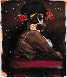 Nathaniel Mary Quinn, Miss Chairs, 2014. Charcoal, gouache, oil pastel, and oil paint on Coventry vellum paper, 50 × 43 ½ inches (127 × 110.5 cm) © Nathaniel Mary Quinn