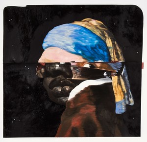 Nathaniel Mary Quinn, Erica with the Pearl Earring, 2015. Charcoal, gouache, soft pastel, oil pastel, oil paint, and paint stick on Coventry vellum paper, 25 ½ × 25 ½ inches (64.8 × 64.8 cm) © Nathaniel Mary Quinn