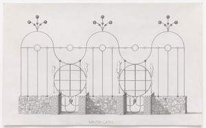 Paul Noble, Master Gates, 2013. Pencil and drip on paper, 29 ½ × 48 inches unframed (75 × 122 cm) © Paul Noble