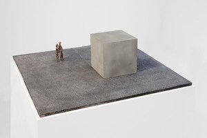 Piero Golia, Gold and Concrete Cube at the Venice Biennale, 2013. Bronze, tin, and anodized aluminum, 30 × 30 × 8 inches (76.2 × 76.2 × 20.3 cm)