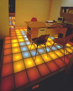 PIOTR UKLAŃSKI Untitled (Dance Floor), 1996. Plexiglass, colored lightbulbs, raised floor structure Dimensions variable Installation at Gavin Brown Enterprise, Broome Street, New York, October 1996