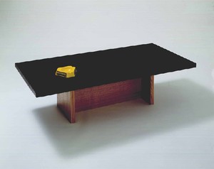 Richard Hamilton, Table with Ashtray, 2002. Slate, oak, brass and glass, 51 3/16 × 23 ⅝ × 13 inches (130 × 60 × 33 cm)