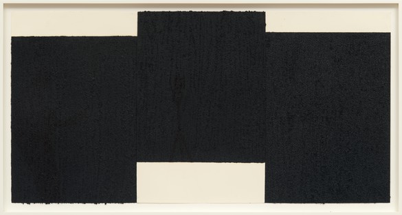 Richard Serra, Triptych #9, 2019 Paintstick, etching ink, and silica on 3 sheets of handmade paper, 47 ½ × 93 ⅛ inches (120.7 × 236.5 cm)© 2019 Richard Serra/Artists Rights Society (ARS), New York