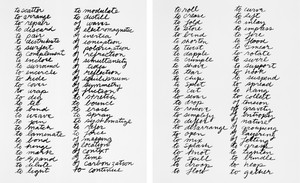 Richard Serra, Verb List, 1967–68. Graphite on paper, 2 sheets, each: 10 × 8 ½ inches (25.4 × 21.6 cm), Museum of Modern Art, New York © 2018 Richard Serra/Artists Rights Society (ARS), New York
