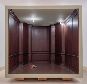 Robert Therrien, No title (paneled room), 2017. Wood and mixed media, 129 ¾ × 186 ⅝ × 139 ⅛ inches (329.6 × 474 × 353.4 cm) © Robert Therrien/Artists Rights Society (ARS), New York. Photo: Joshua White