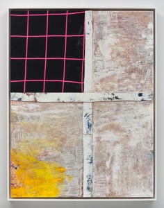 Sterling Ruby, HOT FLAT LIGHT, 2017. Acrylic, oil, elastic, and cardboard on canvas, framed: 59 × 45 ½ inches (149.9 × 115.6 cm) © Sterling Ruby