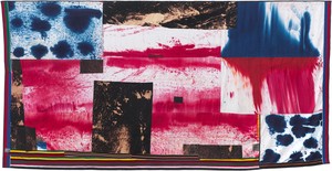 Sterling Ruby, FLAG (4791), 2014. Bleached and dyed canvas, denim, and elastic, 174 ½ × 343 inches (443.2 × 871.2 cm) © Sterling Ruby