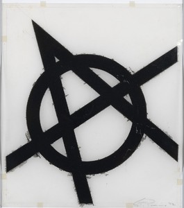 Steven Parrino, Untitled, 1992. Sprayed engine enamel on vellum, 11 ½ × 10 inches (29.2 × 25.4 cm)