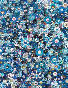 Takashi Murakami, Blue Flowers &amp; Skulls, 2012. Acrylic on canvas mounted panel, 78 ¾ × 60 ¼ inches (200 × 153 cm) © Takashi Murakami/Kaikai Kiki Co., Ltd. All rights reserved