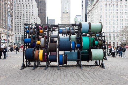 Tatiana Trouvé, Desire Lines, 2015 Metal, wood, ink, and rope, in 3 parts, overall: 11 feet 5 ⅞ inches × 24 feet 11 ¼ inches × 31 feet 2 inches (350 × 760 × 950 cm)Installation view, Central Park, New York, March 3–August 30, 2015© Tatiana Trouvé. Photo: Emma Cole