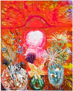 Thomas Houseago, Sunset &amp; Flowers – Lechuza Beach 2022, 2022. Acrylic on canvas, 60 × 48 inches (152.4 × 121.9 cm) © Thomas Houseago