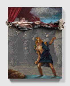 Titus Kaphar, Nothing to See Here, 2021. Oil on canvas and wood panel, latex print on vinyl, and rope, 78 ¾ × 66 × 7 ⅞ inches (200 × 167.5 × 20 cm) © Titus Kaphar. Photo: Prudence Cuming Associates Ltd