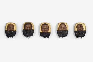 Titus Kaphar, Jerome I–V, 2014. Oil, gold leaf, and tar on wood panel, in 5 parts, each: 10 × 7 inches (25.4 × 17.8 cm), Studio Museum in Harlem, New York © Titus Kaphar