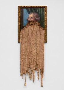 Titus Kaphar Will of the Father: James Madison, 2024. Oil on canvas with rusted nails, 95 × 35 ⅛ inches (241.3 × 89.2 cm), Detroit Institute of Arts © Titus Kaphar. Photo: Owen Conway