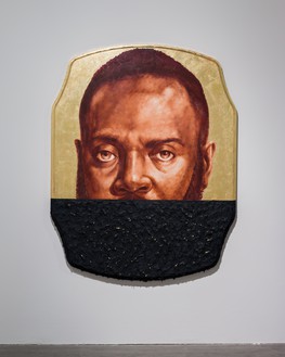 Titus Kaphar, State Number Two (Dwayne Betts), 2019 Tar and oil on canvas, 59 ½ × 75 ¾ inches (151.1 × 192.4 cm)© Titus Kaphar. Photo: Kris Graves