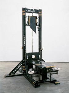 Tom Sachs, Chanel Guillotine (Breakfast Nook), 1998. Wood, steel, leather, nylon, and rubber, 147 × 122 × 125 inches (373.4 × 309.9 × 309.9 cm), Centre Pompidou, Paris © Tom Sachs. Photo: Galerie Thaddaeus Ropac