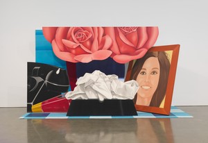 Tom Wesselmann, Still Life #59, 1972. Oil on shaped canvas and acrylic on carpet, in 5 parts, not including carpet, overall: 8 feet 9 ¼ inches × 15 feet 10 ¾ inches × 6 feet 11 inches (267.3 × 484.5 × 210.8 cm) © The Estate of Tom Wesselmann/Licensed by ARS/VAGA, New York