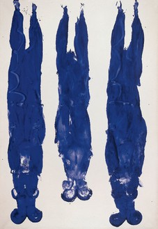 Yves Klein, Anthropométrie sans titre (ANT 89), 1961 Dry pigment and synthetic resin on paper mounted on canvas, 87 × 59 ½ inches (221 × 151 cm)© Yves Klein, ADAGP, Paris/DACS, London