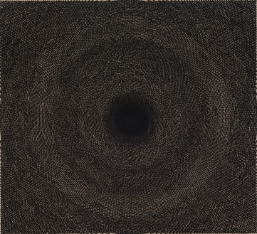 Y.Z. Kami, Black Dome, 2017–22 Gesso on linen, 73 × 80 inches (185.4 × 203.2 cm)© Y.Z. Kami. Photo: Rob McKeever