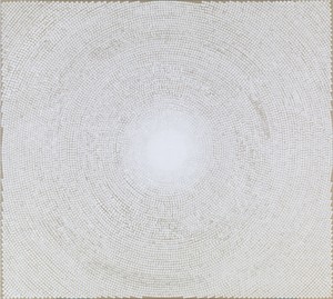 Y.Z. Kami, White Dome, 2016–17. Block ink and acrylic on linen, 63 × 70 inches (160 × 177.8 cm) © Y.Z. Kami