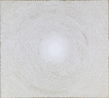 Y.Z. Kami, White Dome, 2016–17 Block ink and acrylic on linen, 63 × 70 inches (160 × 177.8 cm)© Y.Z. Kami