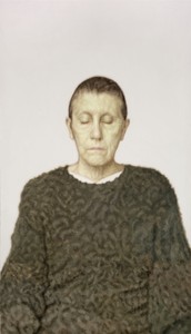 Y.Z. Kami, Untitled (Woman in a Green Sweater), 2006. Oil on linen, 132 × 74 inches (335.3 × 188 cm) © Y.Z. Kami. Photo: Rob McKeever