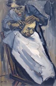 Zeng Fanzhi, Haircut, 1989. Oil on canvas, 39 ⅜ × 27 ⅝ inches (100 × 70 cm) © Zeng Fanzhi Studio
