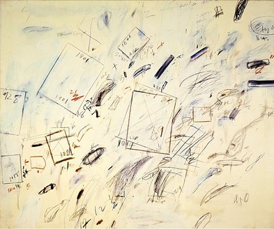 Cy Twombly, Untitled (Bolsena), 1969 House paint, oil, crayon and pencil on canvas, 78 × 98 ½ inches (198.1 × 250.2 cm)