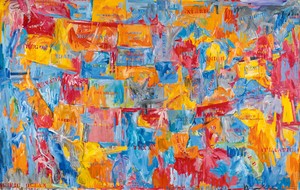Jasper Johns Map, 1961. Oil on canvas, 78 × 123 ⅛ inches (198.1 × 312.7 cm) © Jasper Johns/Licensed by VAGA at Artists Rights Society (ARS), New York