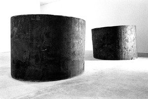 Richard Serra, Two Forged Rounds for Buster Keaton, 1991. Forged steel, 2 elements: 64 × 89 inches each (162.6 × 226.1 cm)