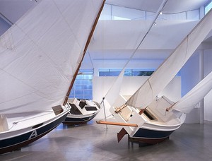 Installation view with Three Ghost Ships (1991). Artwork © Chris Burden/Licensed by The Chris Burden Estate and Artists Rights Society (ARS), New York. Photo: © Douglas M. Parker Studio