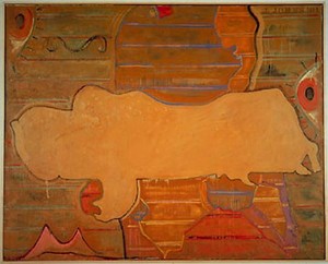 Jasper Johns, Untitled, 1991. Encaustic and sand on canvas, 48 × 60 inches (121.9 × 152.4 cm)