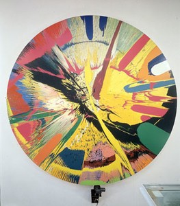 Damien Hirst, Beautiful, cheap, shitty, too easy , anyone can do one, big, motor-driven, roto-heaven, corrupt, trashy, bad art, shito, motivating, captivating, over the sofa, celebrating painting, 1996. Household gloss paint on canvas, diameter: 120 inches (304.8 cm) © Damien Hirst