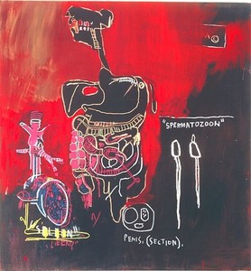 Jean-Michel Basquiat, Untitled (Spermatozoon), 1983. Acrylic and oilstick on canvas, 66 × 60 inches (167.6 × 152.4 cm)