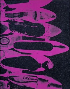 Andy Warhol, Diamond Dust Shoes, 1980–81. Synthetic polymer paint, silkscreen ink and diamond dust on canvas, 90 × 70 inches (228.6 × 177.8 cm)