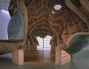 Frank Gehry A Study, 1999 (view 3). Maple wood and lead, 20 × 40 × 25 feet Photo by Douglas M. Parker Studio