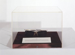 Chris Burden, Relic from Jaizu, 1972. Glasses in acrylic box, 7 ⅜ × 10 ¼ × 8 ¼ inches (18.7 × 26 × 21 cm)