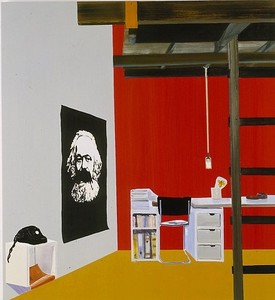 Dexter Dalwood, Ulrike Meinhof's Bedsit, 2000. Oil on canvas, 39 ⅜ × 36 ½ inches (100 × 92.7 cm)
