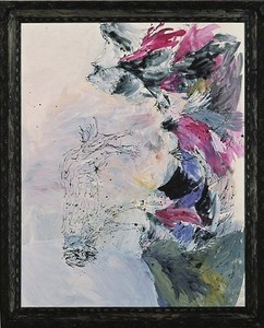 Georg Baselitz, Der Glaube vergetzt Berge, 22 VIII, 2000. Oil on canvas in frame, 122 ¾ × 100 ⅜ inches framed (312 × 255 cm)