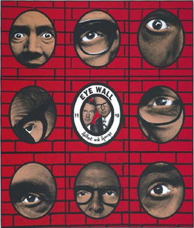 Gilbert & George, EYE WALL, 1998 Hand colored photographs, 9 panels: 89 × 74 ¾ inches overall (226.1 × 189.9 cm)