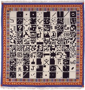 Alighiero E Boetti, Alternating 1 to 100 and Vice Versa, 1993. Woven fabric (kilim), 112 × 107 ½ inches (284.5 × 273cm)
