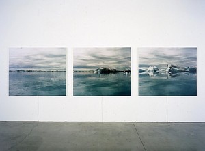 Elisa Sighicelli, Iceland: Icebergs, 2001. C-print on lightbox in three panels, Triptych: 47 ¼ × 197 × 1 ½ inches overall (120 × 500.4 × 3.8 cm), edition of 3