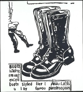 Andy Warhol, Paratrooper Boots (pos), 1985–86. Synthetic polymer paint and silkscreen ink on canvas, 80 × 72 inches (203.2 × 182.9 cm)