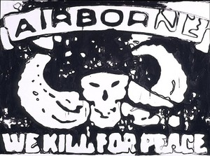 Andy Warhol, Airborne - We Kill for Peace (pos), 1985–86. Synthetic polymer paint on canvas, 50 × 68 inches (127 × 172.2 cm)