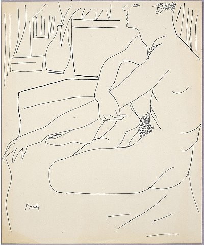 Andy Warhol, Seated Male Nude, c. 1954 Ink on manilla paper, 16 ¾ × 13 ¾ in...