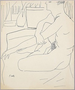 Andy Warhol, Seated Male Nude, c. 1954. Ink on manilla paper, 16 ¾ × 13 ¾ inches (42.5 × 34.9 cm)