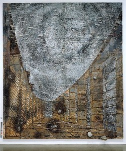 Anselm Kiefer, Die Himmelspaläste, 2002. Oil, emulsion, acrylic and lead objects on lead and canvas, 248 × 212 ½ inches (630 × 540 cm) Photo: Tom Powel